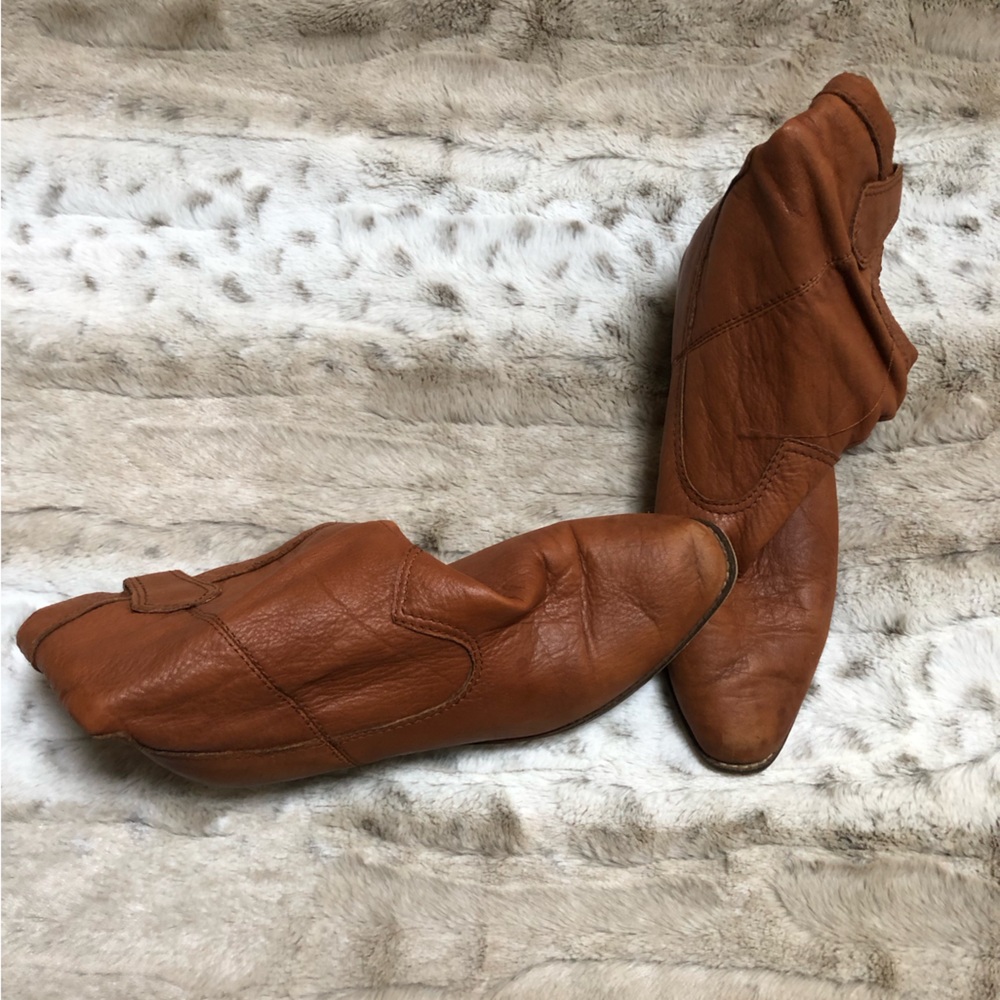 Women ALDO Cognac Tan Brown Shade Leather Ankle Western Boot Round Toe 37 6.5